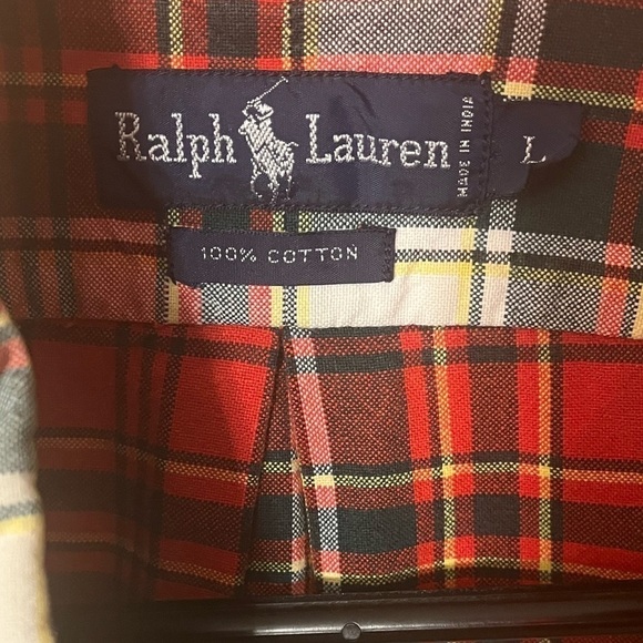 Ralph Lauren 100% Cotton Plaid Red/Green Button Down Shirt Sz. L - Picture 3 of 4